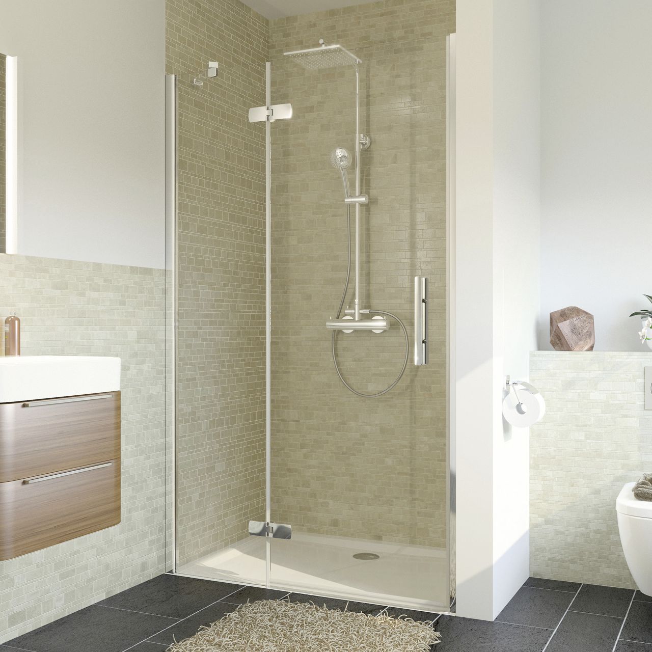 Breuer Avanta Drehtür + Festteil Nische 90 x 200 cm alu chrom links CER+