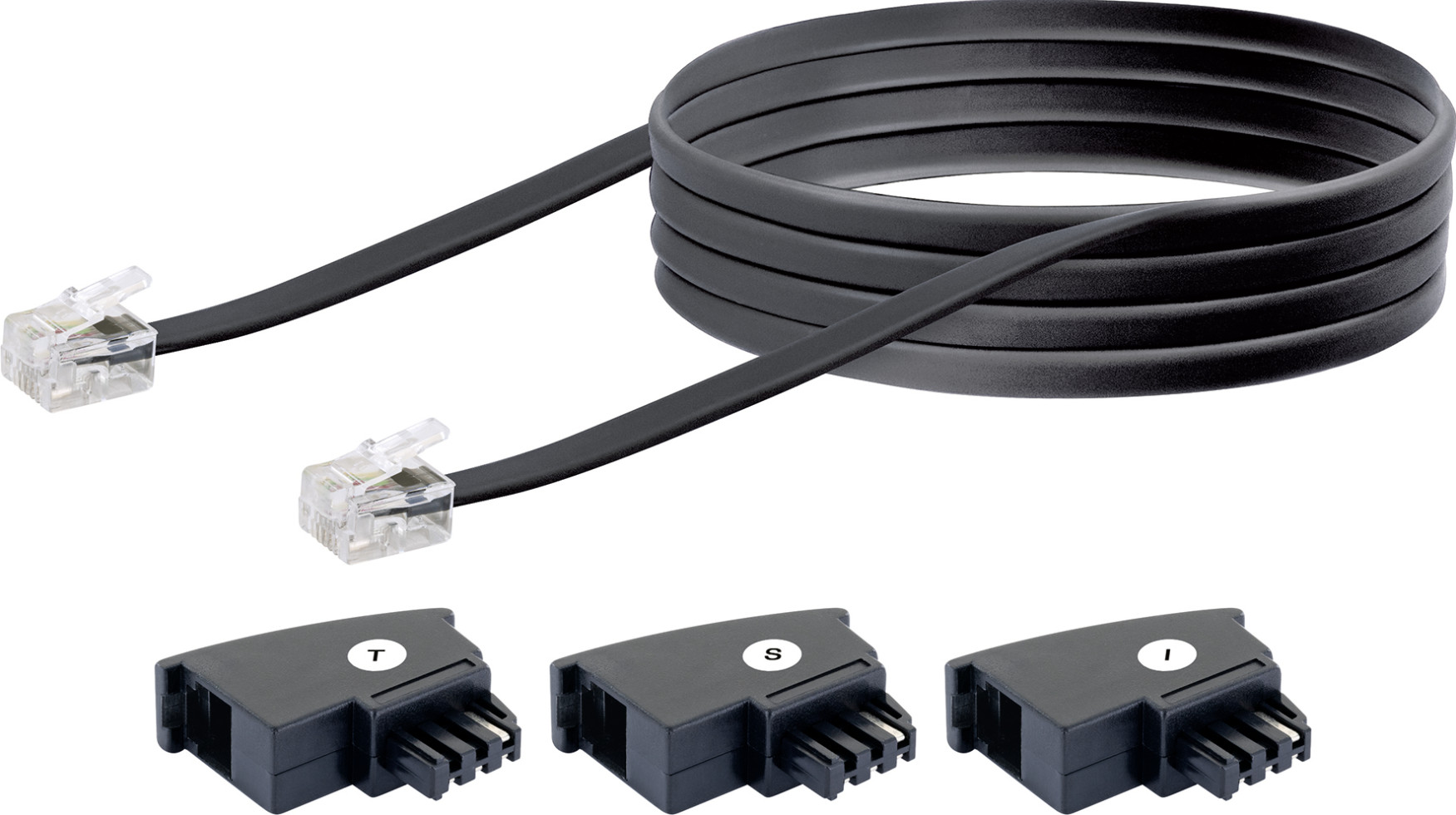 Schwaiger Telefon Anschlusskabel TAL6306 533 TAE (F) RJ11 schwarz, 6,0m, 3x TAE (F) / 1x RJ11
