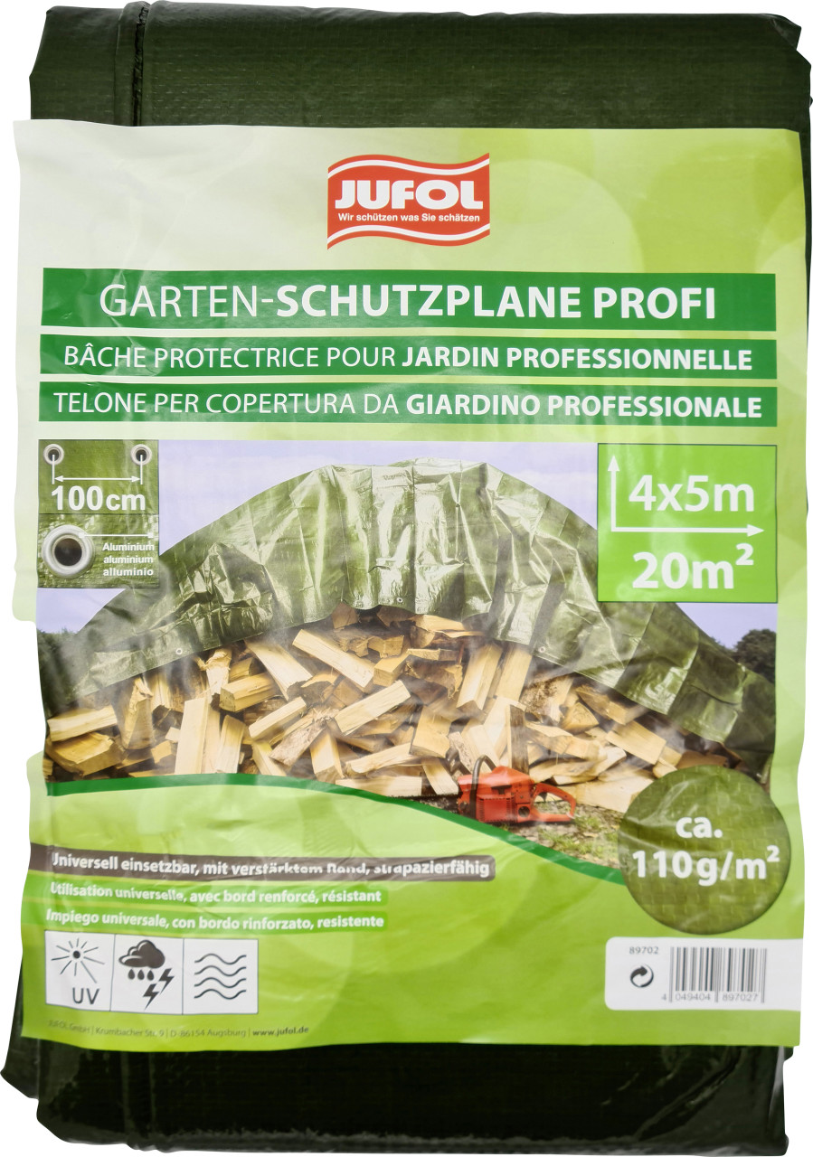 Jufol Abdeckplane Profi 4 x 5 m = 20 m² - 110 g/m² grün-silber