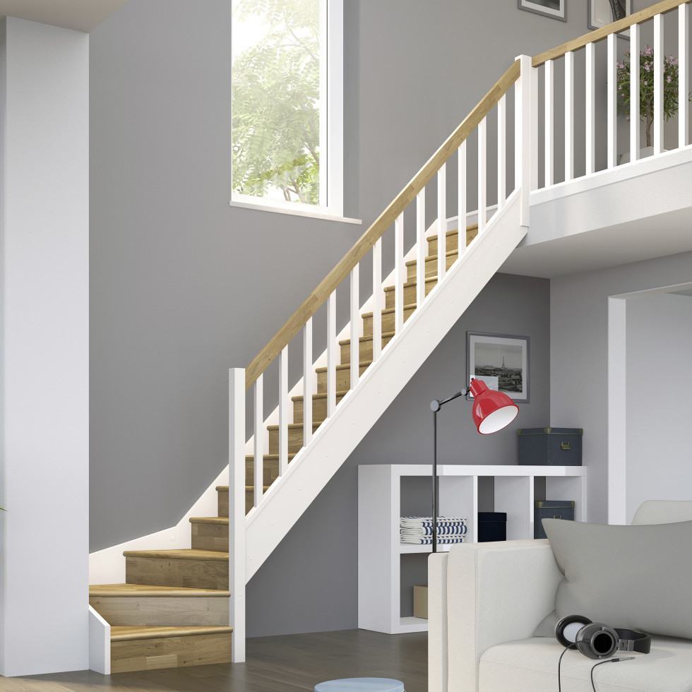 Dolle Raumspartreppen Paris 1/4-gew. Eiche weiß inkl. Geländer