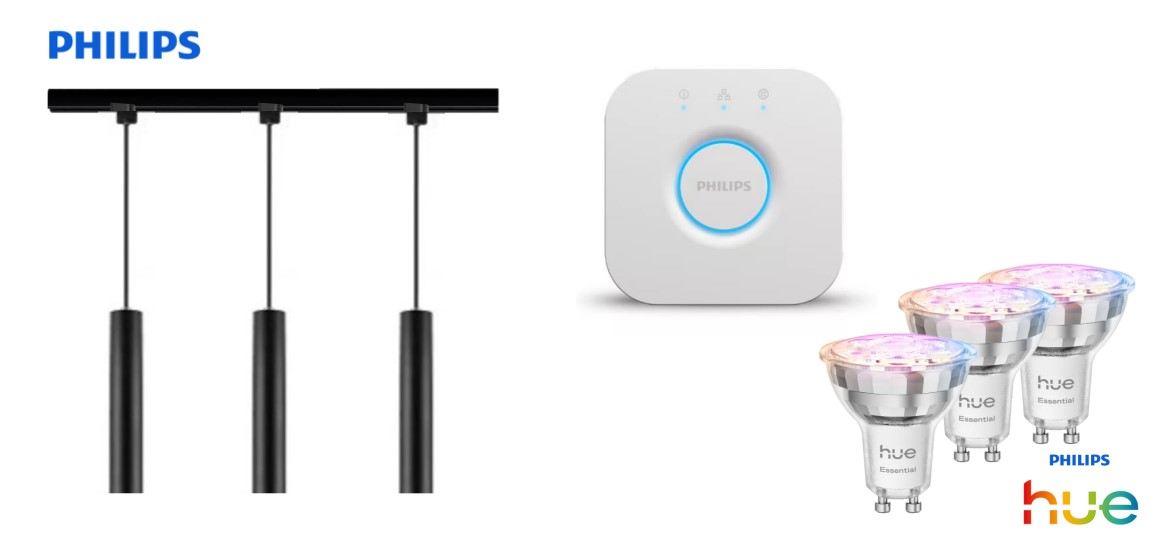 Philips Pendelleuchte 3er Spot Paxie Easy Link + Smart-Home Hue Bridge schwarz 157 cm warmweiß-kaltweiß RGB