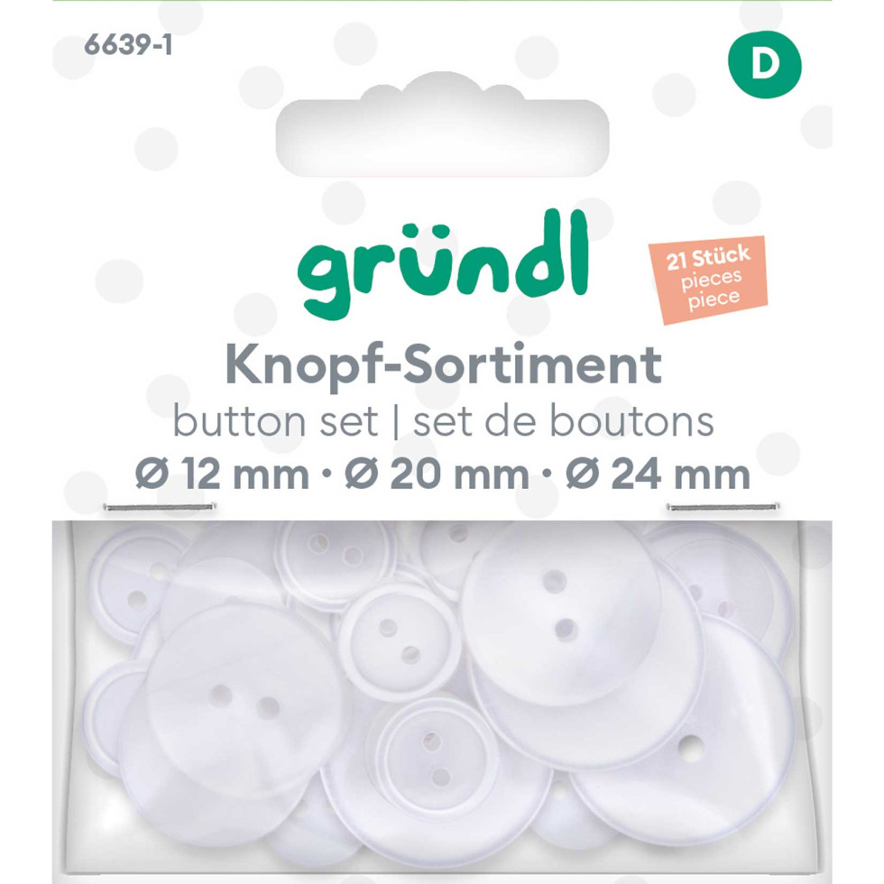 Gründl Knopf Kunststoff Ø 12/20/24 mm weiß 21 Stück