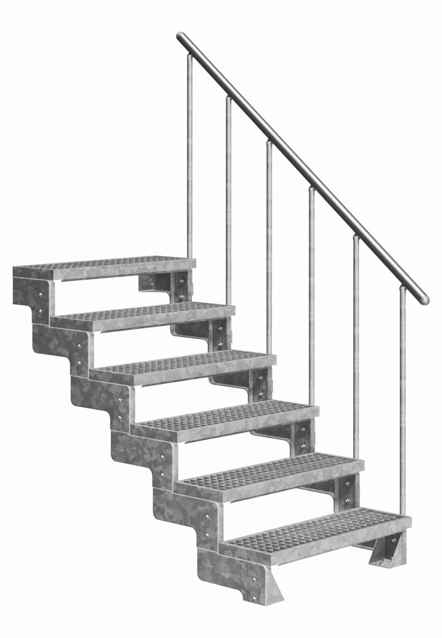 Dolle Außentreppe Gardentop mit Geländer verzinkt Breite 80 cm Gitterrost