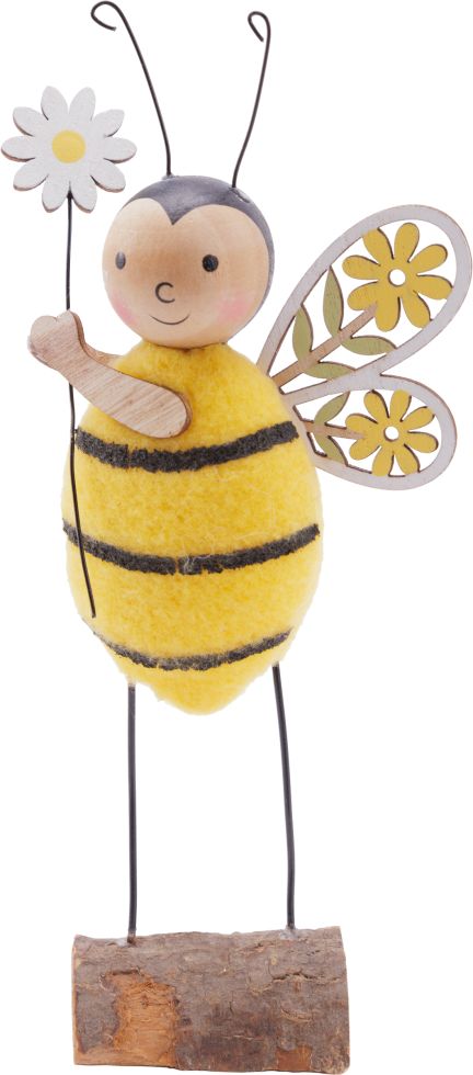 TrendLine Dekofigur Biene mit Blume Holz 18 cm schwarz gelb