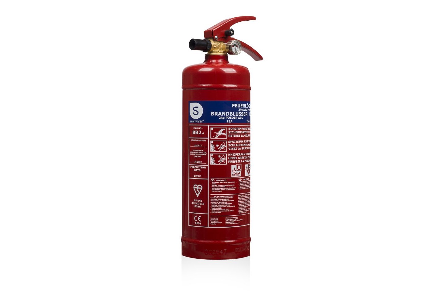 Smartwares Feuerlöscher FEX-15120 BB2 2 kg für ABC Brände mit Halterung Manometer
