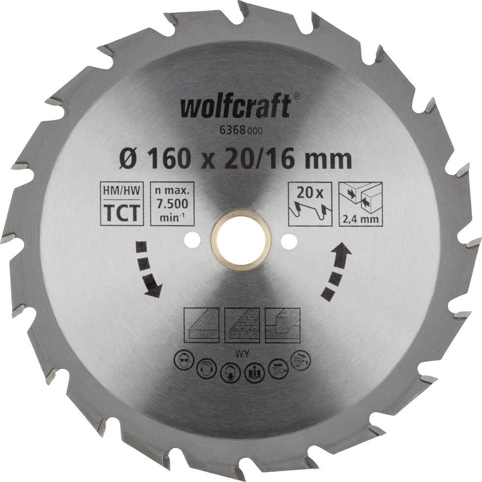 Wolfcraft Kreissägeblatt Ø 160 mm Bohrung Ø 20 mm 20 Zähne