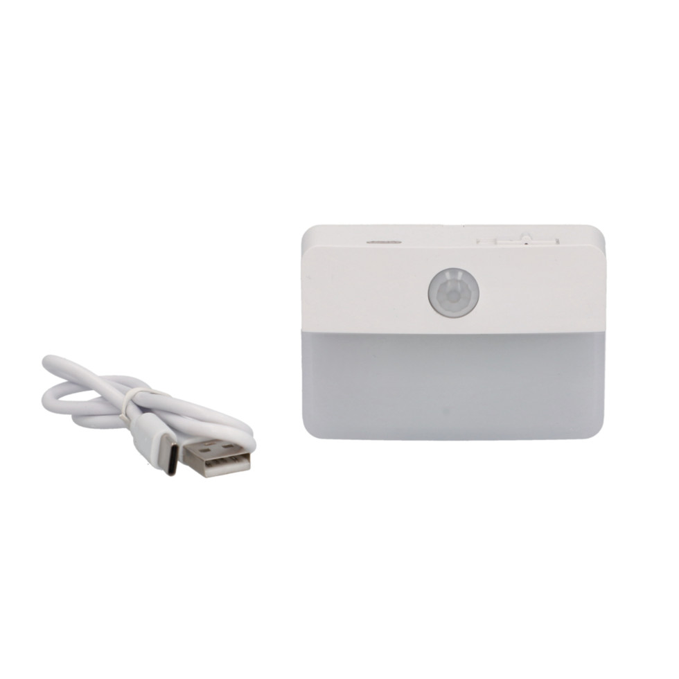 Unitec LED-Nachtlicht mit Bewegungsmelder + Dämmerungssschalter USB wiederaufladbar weiß