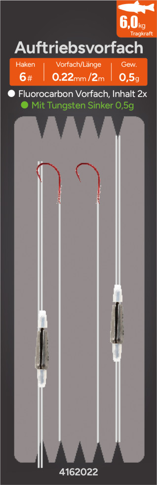 Paladin Angel-Vorfach Tungsten 0,18 mm x 2 m Haken-Gr. 6 - 2 Stück