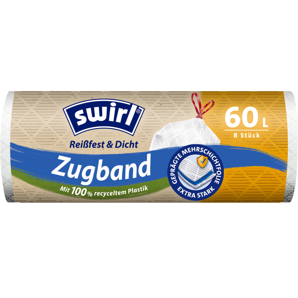 Swirl Zugband-Müllbeutel 60 l aus recyceltem Plastik