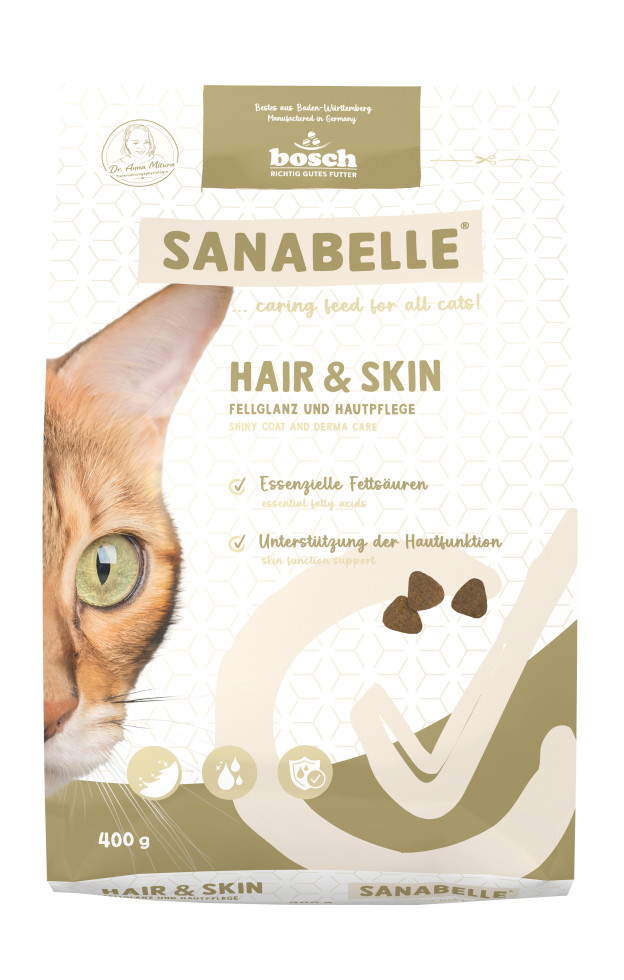 Sanabelle Katzentrockenfutter Adult Hair & Skin mit Geflügel & Lachsöl für Katzen mit empfindlicher Haut 400 g