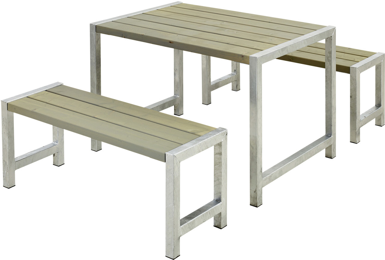 Plus Cafegarnitur Tisch und 2 Bänke Druckimpräg. RAL 7023 Graubraun