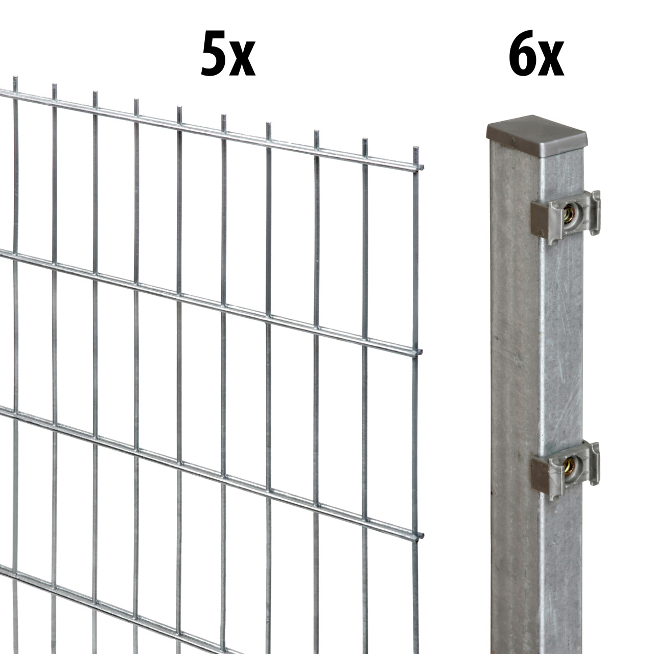 Floraworld Doppelstabmatten-Zaun Set 10 m 201 x 203 cm inkl. 6 Pfosten 260 cm feuerverzinkt
