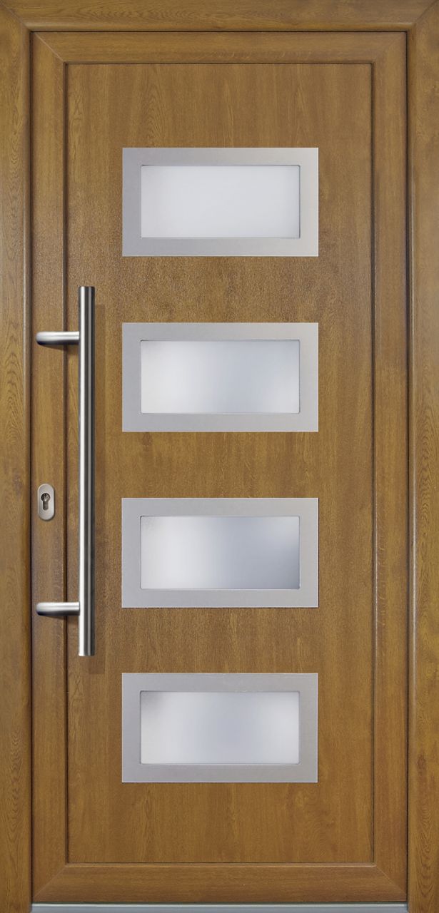 Meeth Haustür Signum PVC Exclusiv PVC Modell 92 98 x 208 cm, DIN links, golden Oak