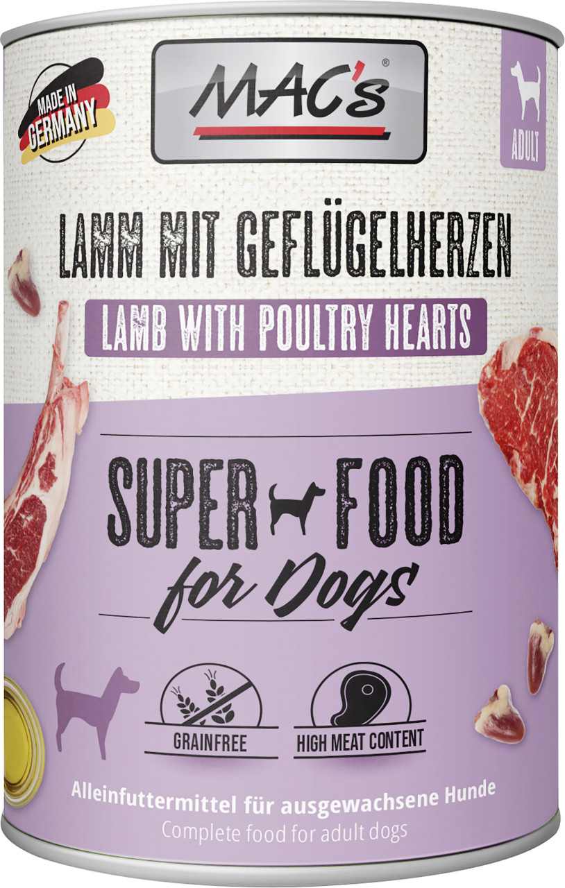 Macs Dog Hundenassfutter Adult getreidefrei 400 g Lamm & Geflügelherzen