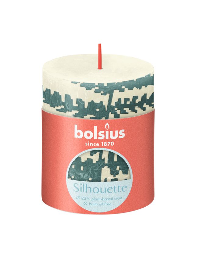 Bolsius Rustik Stumpenkerze Silhouette Weiche Perle + Farn 8 cm