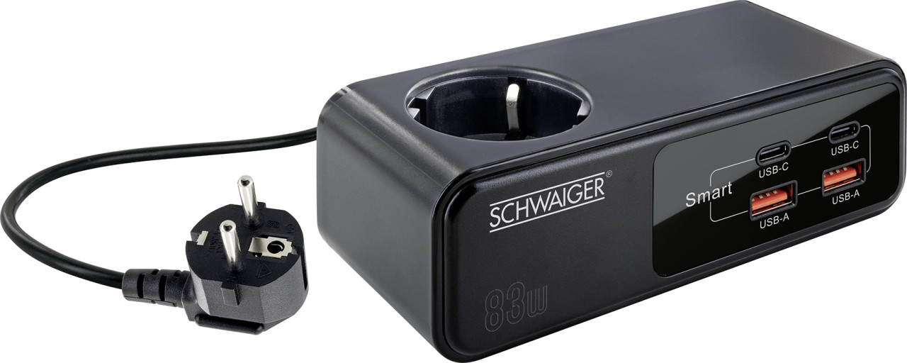Schwaiger Verlängerung inkl. Steckdose 83W Schnellladefunktion USB A/C0