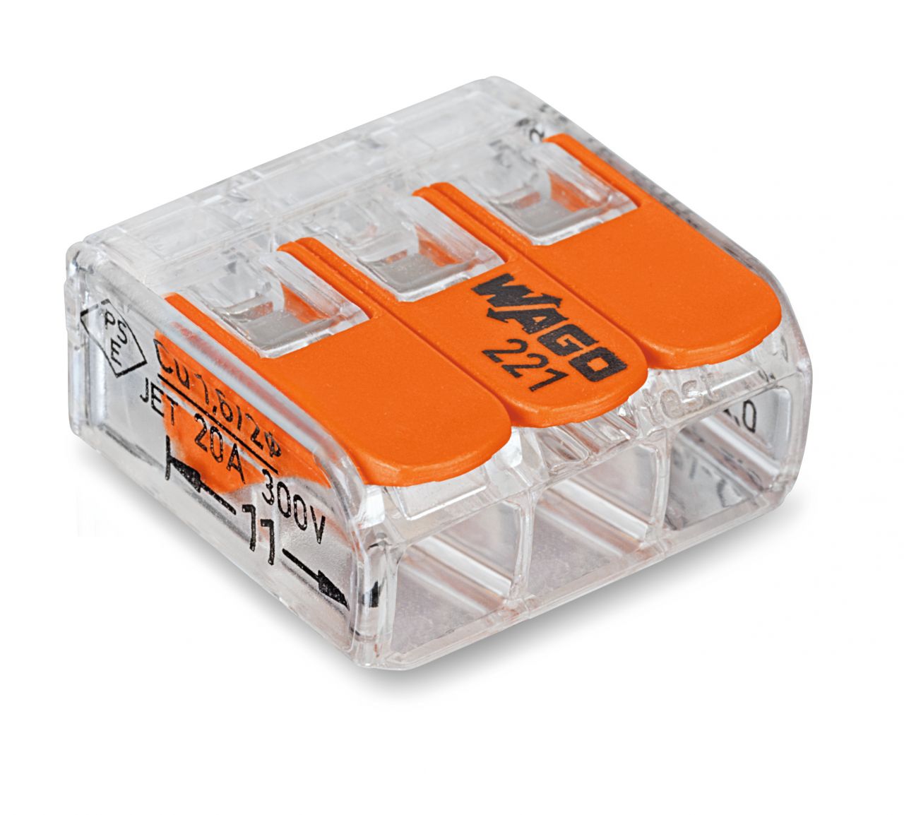 Wago Compact Hebelklemme 221 Anzahl Leiter: 3, 0,14 - 4 mm², 50 Stück