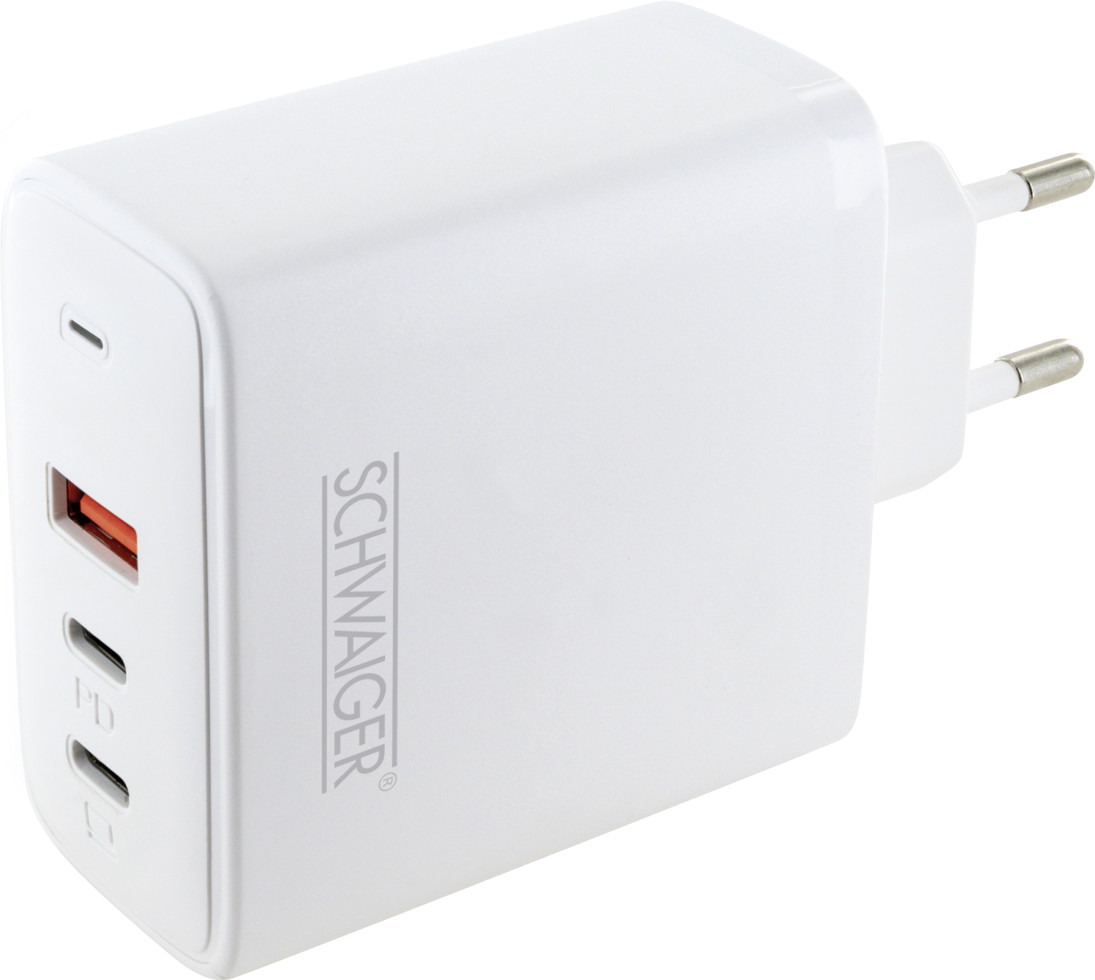 Schwaiger Schnell-Ladeadapter 65 W 2x USB C 1x USB A weiß