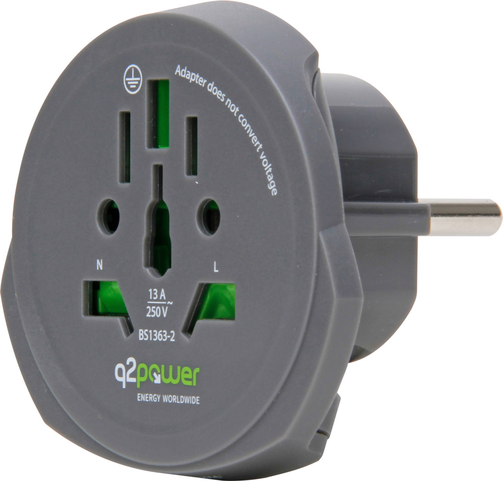 Kopp Reiseadapter World2Europe grau für Geräte in Schweiz, Italien, Brasilien, UK, USA/Japan