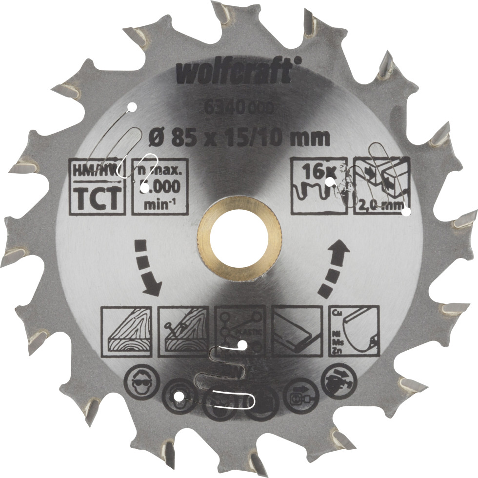 Wolfcraft Kreissägeblatt Ø 85 mm Bohrung Ø 15 mm 16 Zähne