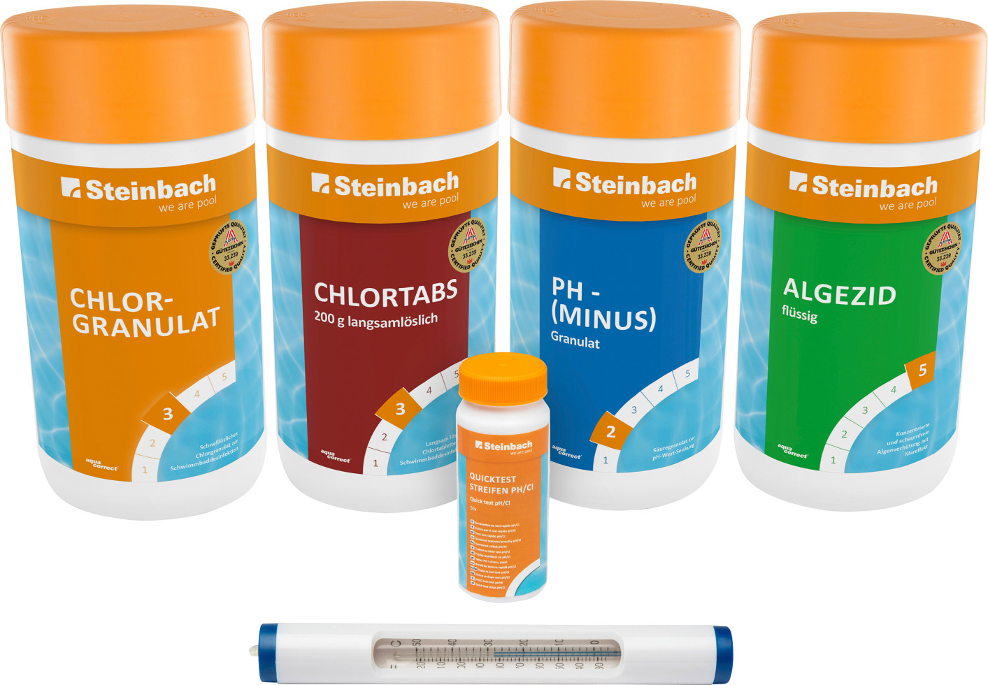 Steinbach Poolpflege Chlor Starterset Poolpflege Teststreifen Thermometer