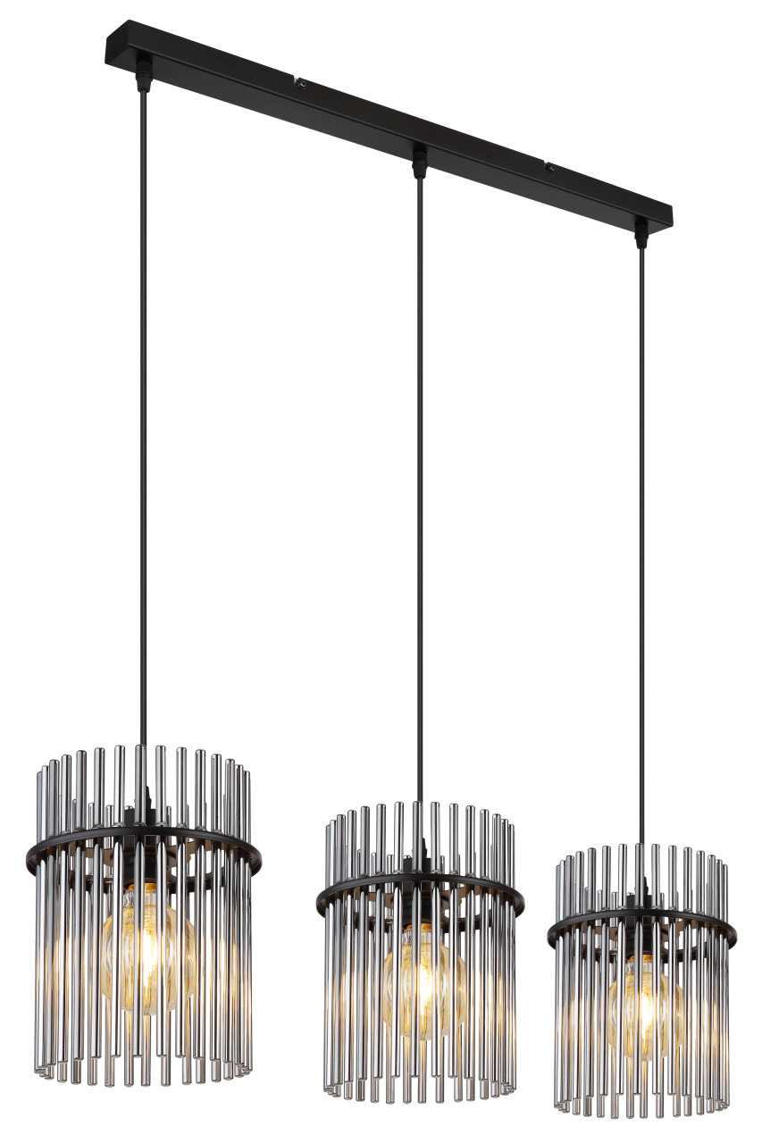 Globo 3er Hängeleuchte Gorley schwarz chrom 80 x 20 x 140 cm