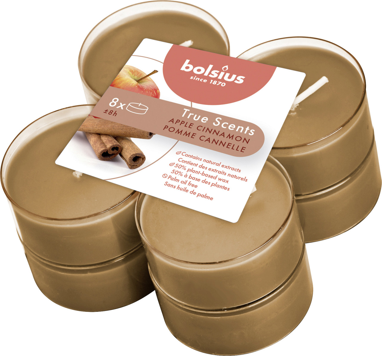 Bolsius Duftteelichter Maxi True Scents Apfel Zimt Ø 4,6 cm, 8er Pack