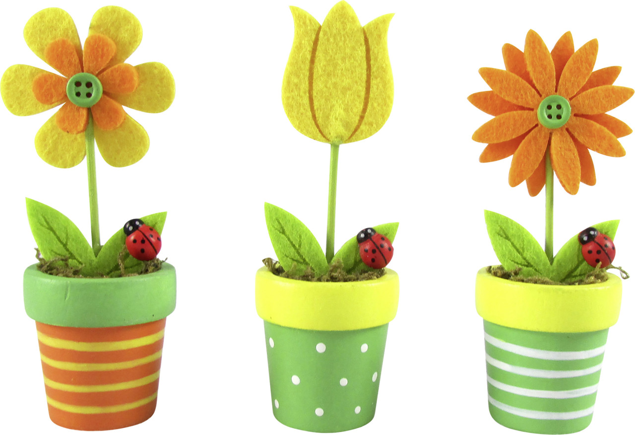 Deko-Aufsteller Blumen im Topf Filz 12 cm bunt