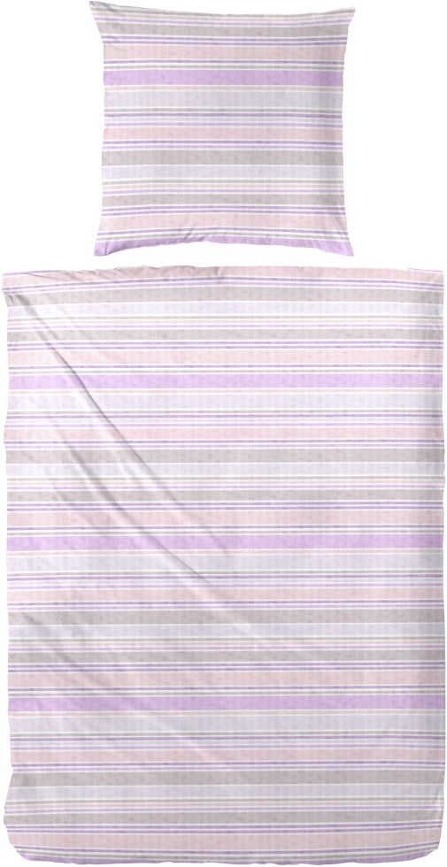 Baumwoll Seersucker Bettwäsche gestreift 135 x 200 cm lila/grau