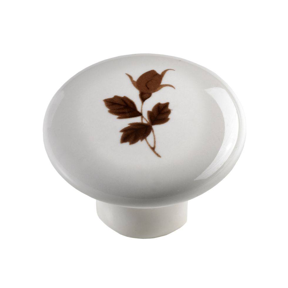 Hettich Möbelknopf Keramik weiß mit floralem Motiv Ø 38,0 mm - 1 Stück