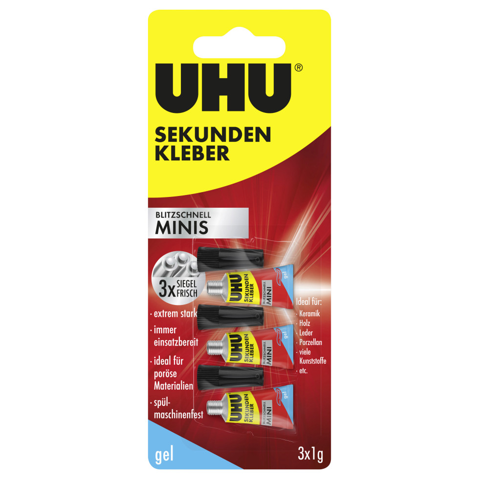 UHU Sekundenkleber blitzschnell Minis 3 g (3 x 1 g), gel