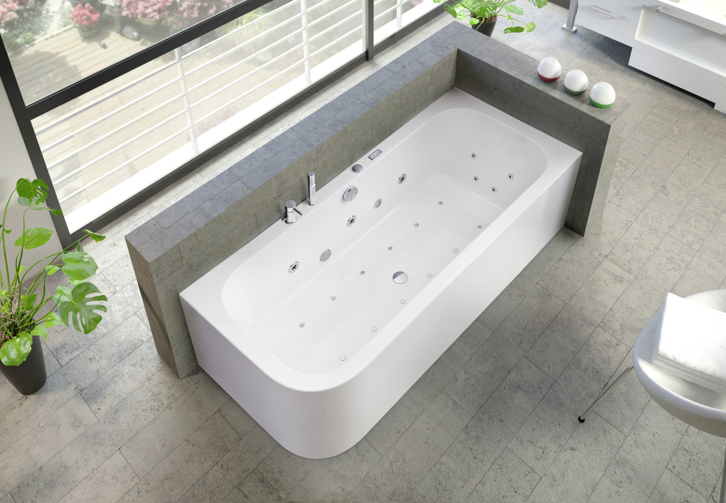 Ottofond Whirlpool-Badewannen-Komplettset Spirit 180 x 80 cm