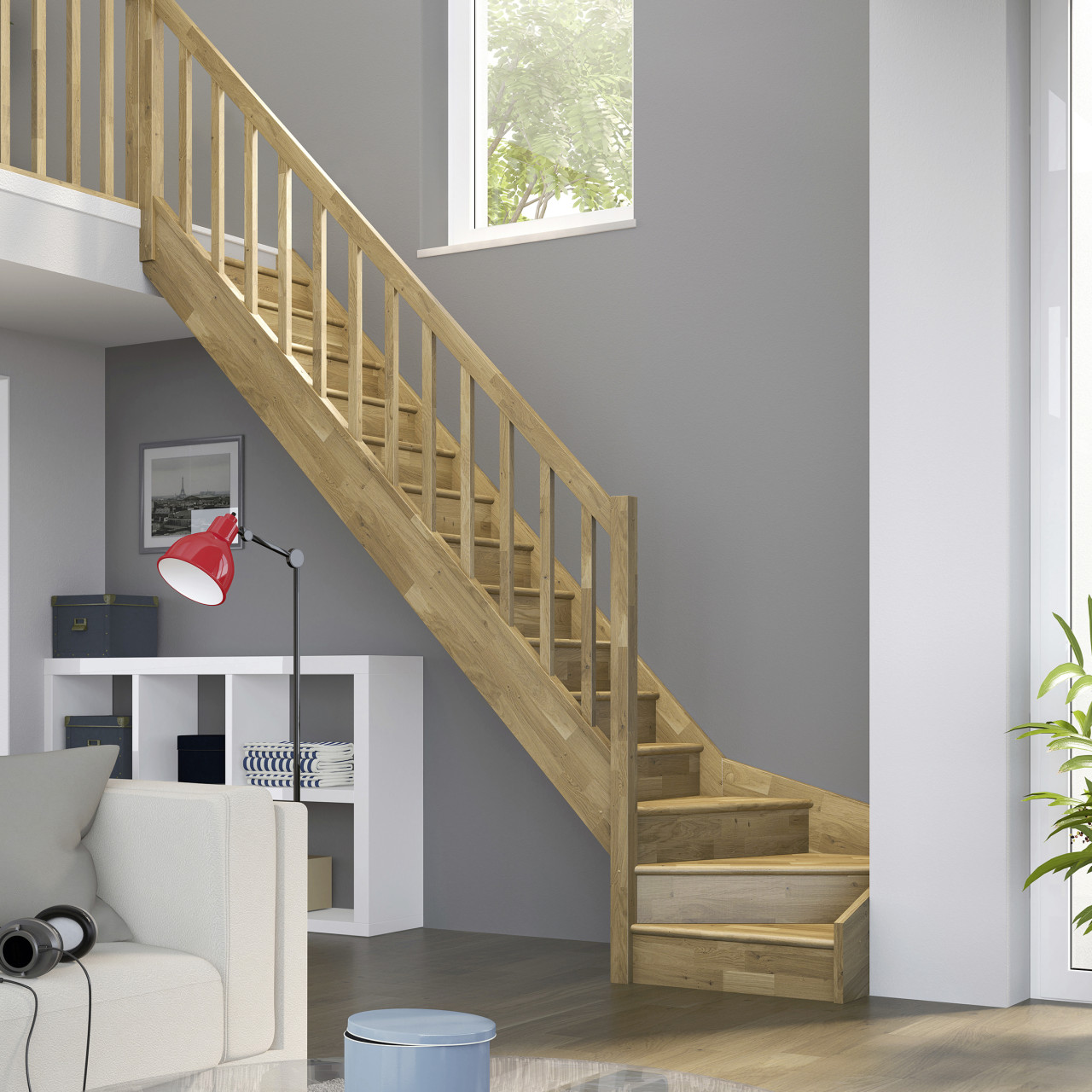 Dolle Raumspartreppen Paris 1/4-gew. Eiche versiegelt inkl. Geländer