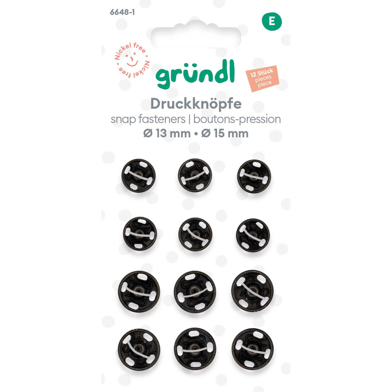 Gründl Druckknöpfe Ø 13 mm schwarz 12 Stück