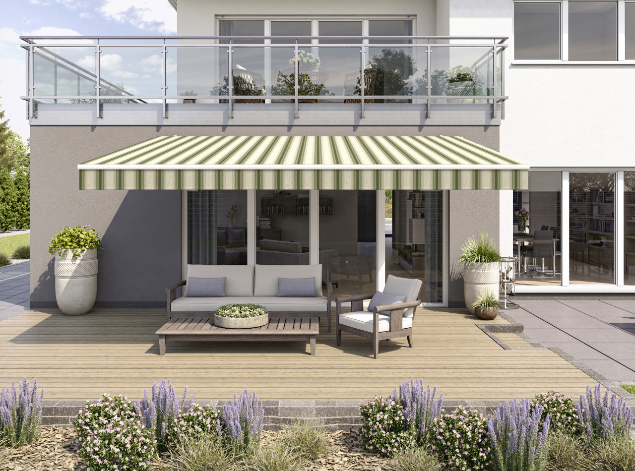 Gelenkarmmarkise Classic grün-beige gestreift inkl. Handkurbel