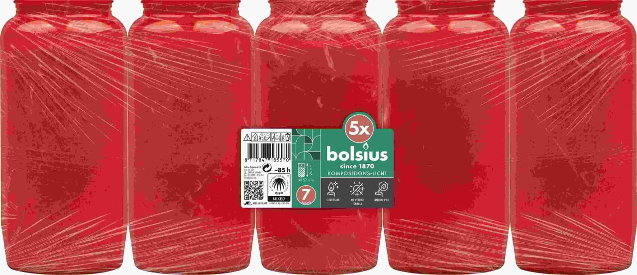 BOLSIUS Kompositionslicht rot 5er Pack 14 cm