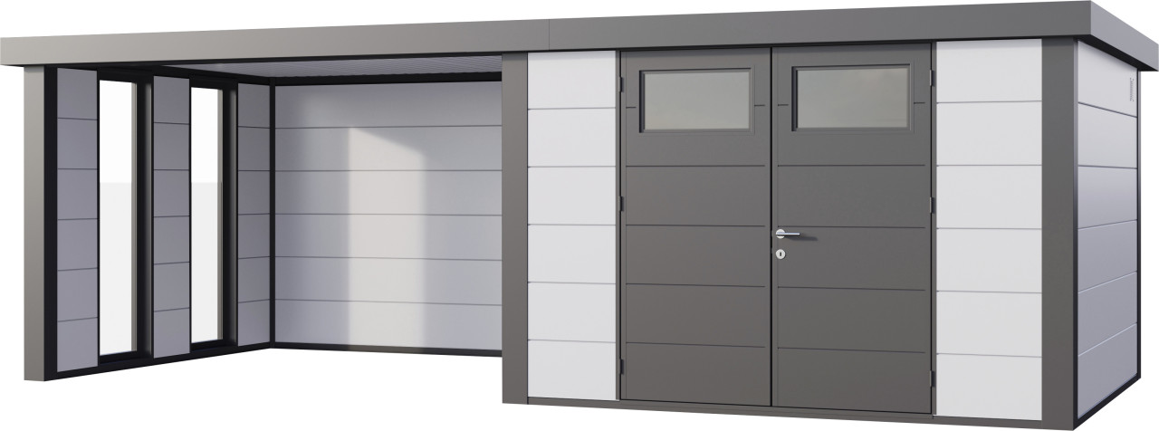 Telluria Gerätehaus Classico Lounge XL mit Fenstern 3330 links weiß 792 x 298 cm