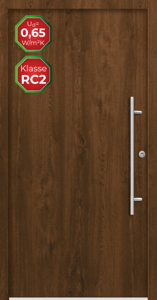 Splendoor Haustür Passivedoor Premium B05 RC2 Nussbaum DIN Rechts 110 x 210 cm