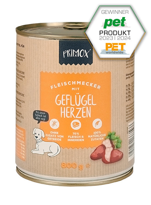 Primox Hundenassfutter Adult getreidefrei 800 g Geflügelherzen