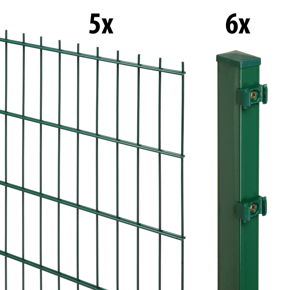 Floraworld Doppelstabmatten-Zaun Set Comfort 10 m 201 x 143 cm inkl. 6 Pfosten 200 cm moosgrün