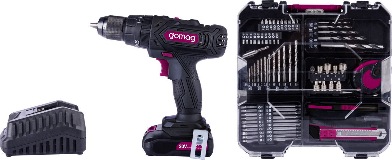 Gomag Akku-Schlagbohrschrauber-Set GO-CSK74/1 20 V Mobile Werkstatt Akku & Ladegerät