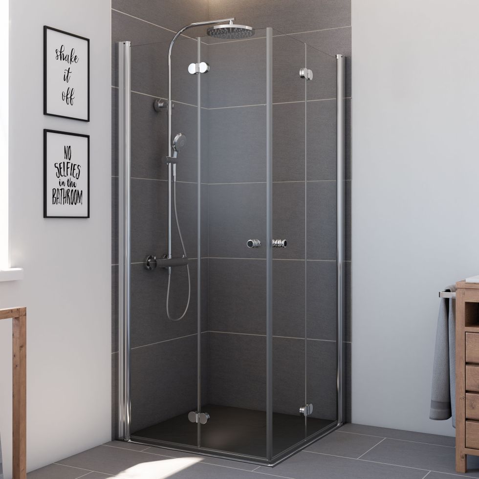 Breuer Elana Komfort Drehfalt-Duschtür 80 2 Falttüren, 80x80, Alu silber matt, Klarglas hell