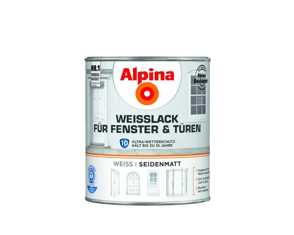 Alpina Weißlack für Fenster & Türen 2 L weiß seidenmatt