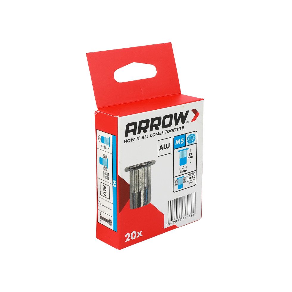 Arrow Blindnietmutter Typ RN Ø 7 x 13 mm mit M5 Gewinde Aluminium 20 Stück