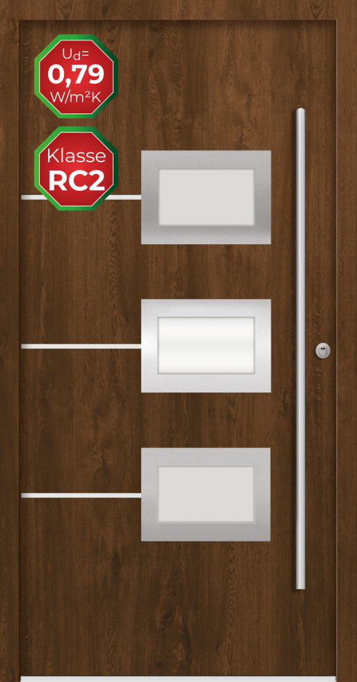Splendoor Haustür Passivedoor Premium B03 RC2 Nussbaum DIN Rechts 100 x 210 cm