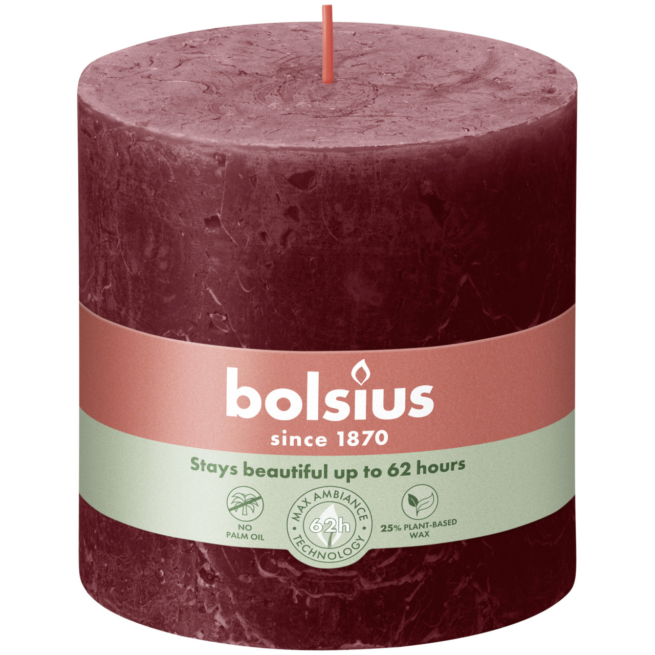 Bolsius Rustik Stumpenkerze samtrot, Höhe: 10 cm, Ø 10 cm