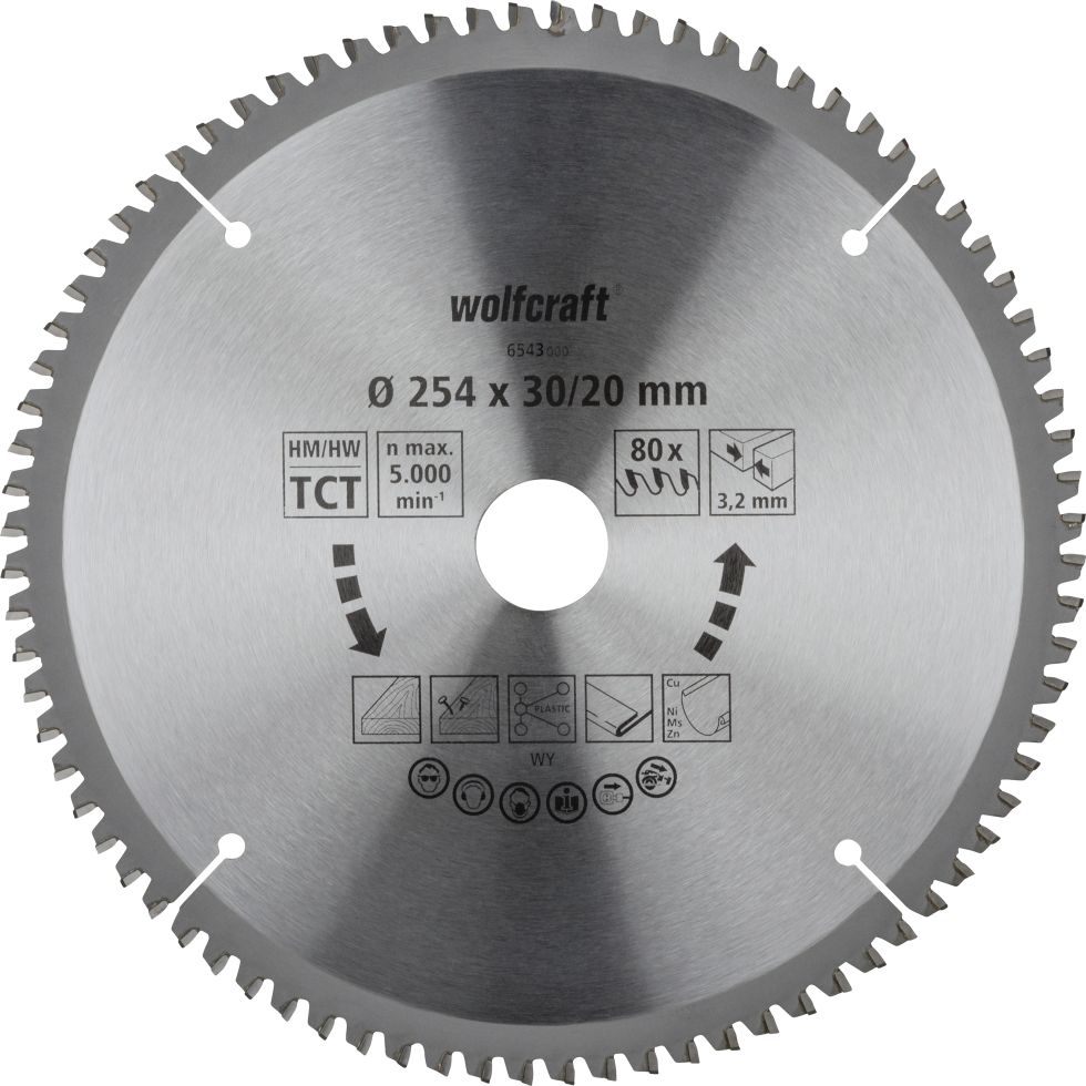 Wolfcraft Sägeblatt 254 mm für Kapp-Gehrungssäge 80 Zähne