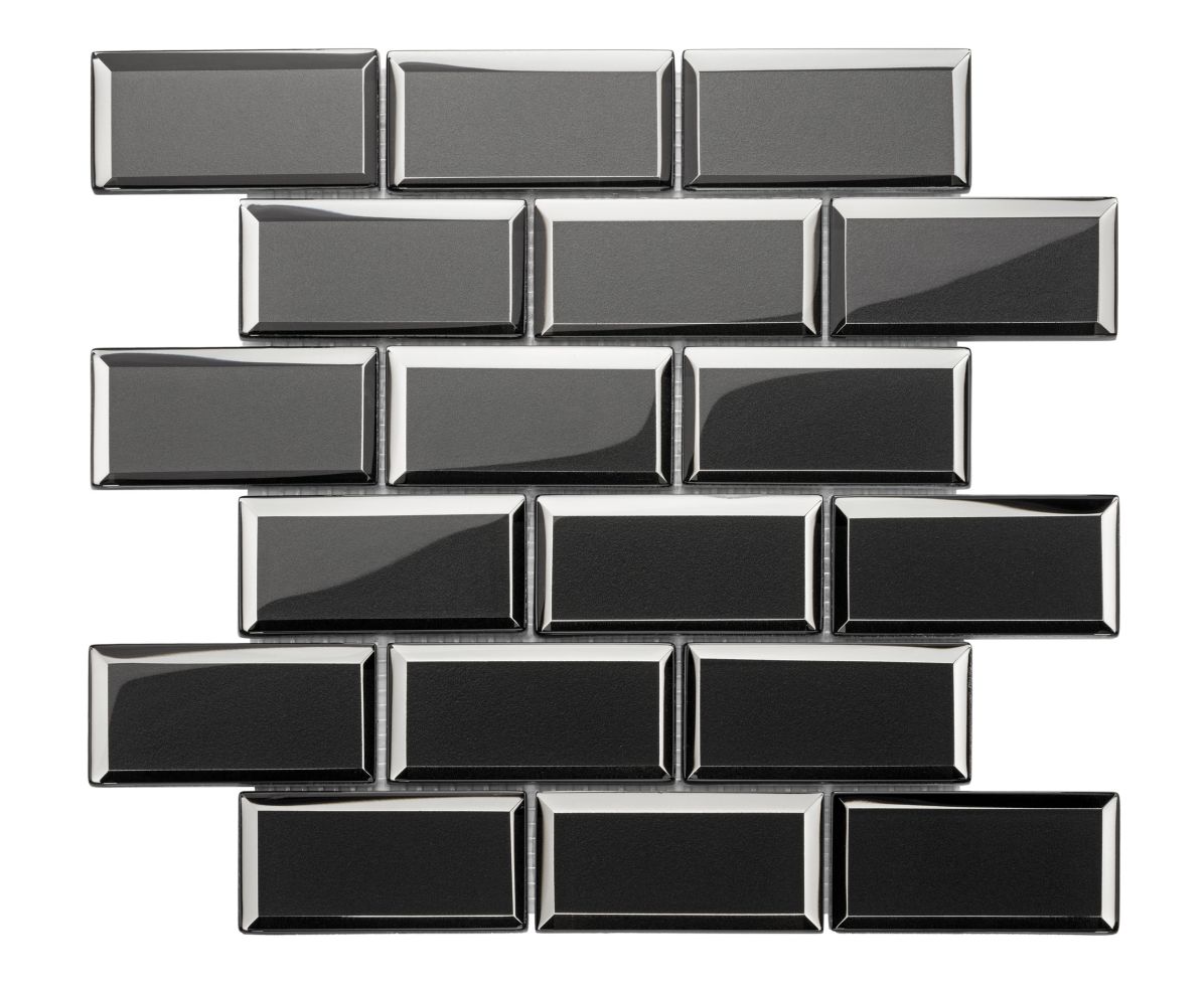 Mosaikfliese Glas Paris 30 x 30 cm schwarz Steingröße: ca. 9,8 x 4,8 cm