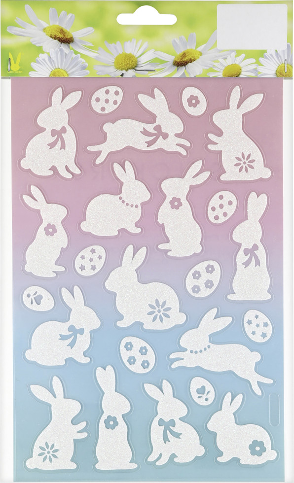Osterdeko Glitzer-Fenstersticker Hasen & Eier in verschiedenen Größen weiß