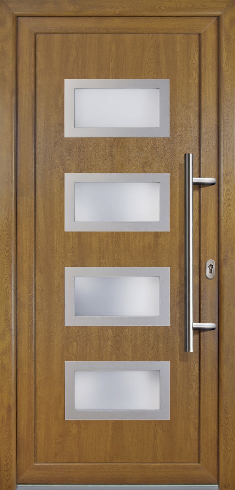Meeth Haustür Signum PVC Exclusiv PVC Modell 92 108 x 208 cm, DIN rechts, weiß/golden Oak